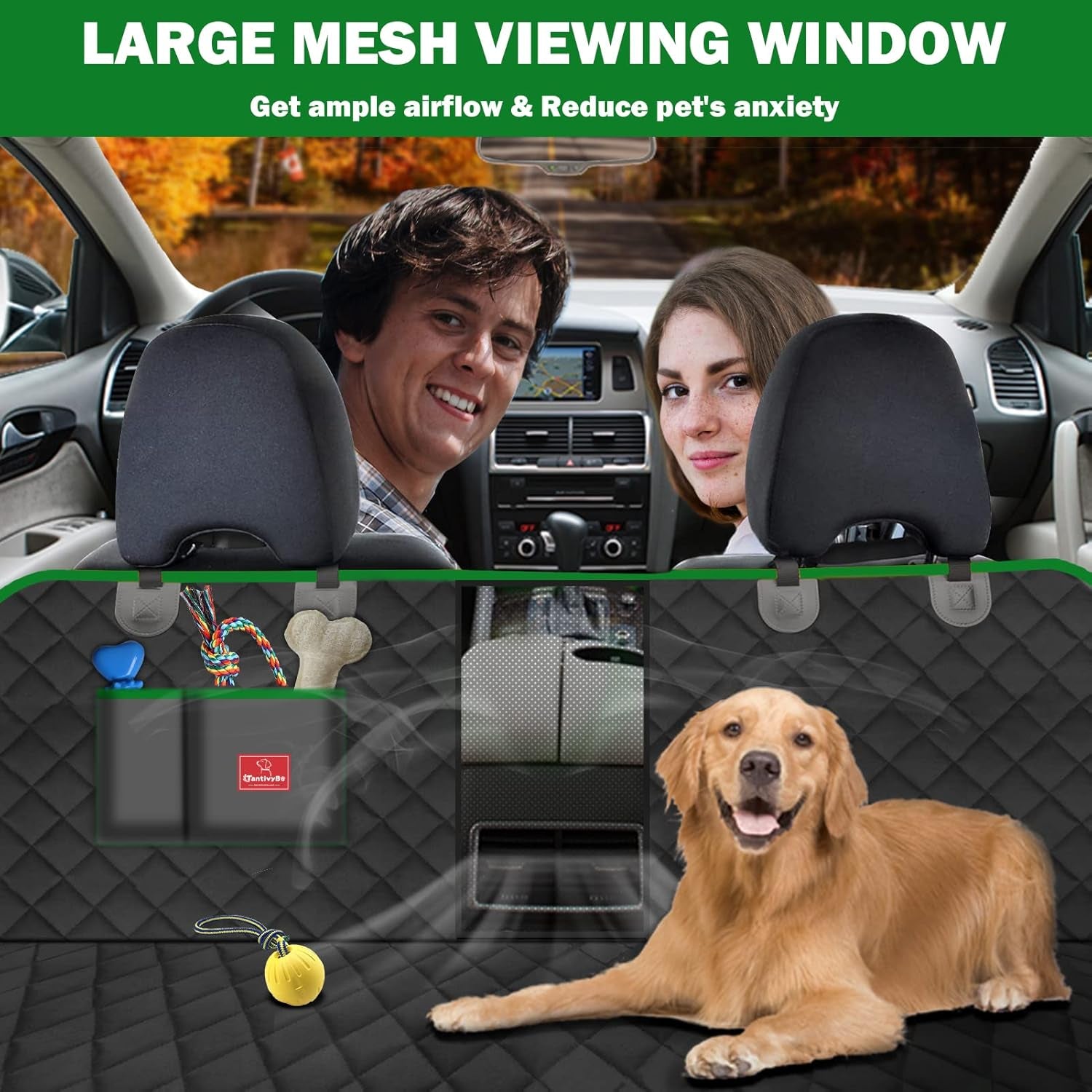 Dog Car Seat Cover, Back Seat Extender - Scratch-Proof & Waterproof Dog Hammock, Mesh Window, Portable for Suvs, Trucks