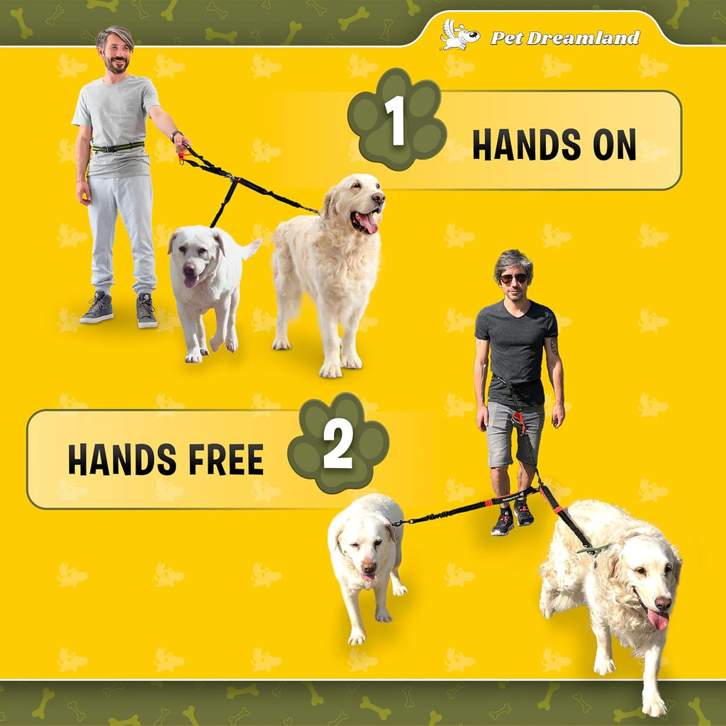 Exquisite Hands Free Double Leash for Two Dogs No Tangle. Premium Quality & Versatile Running Your Two Large Dogs. You Will Absolutely Love This Amazing Dual Dog Leash (Black & Red)