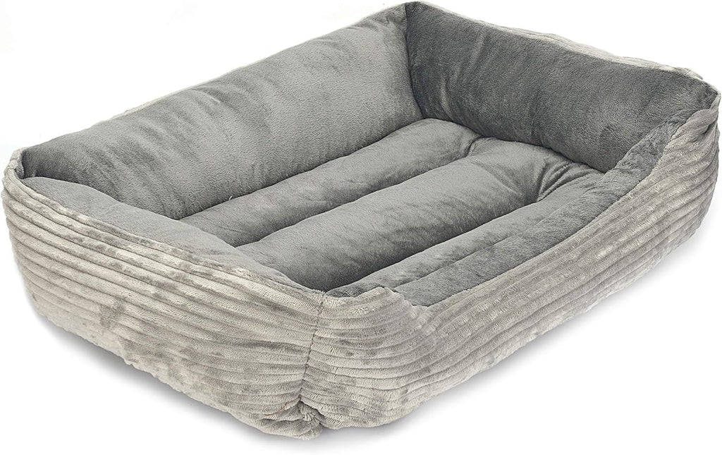 Reversible Rectangle Pet Bed Dog Bed with Dog Paw Embroidery,Medium Size, Solid Gray (Hct-005-Solid Gray)