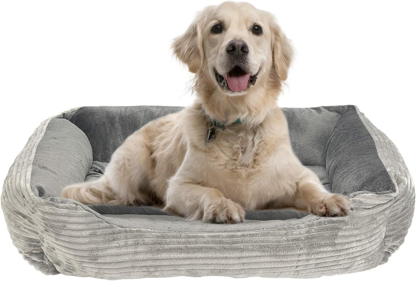 Reversible Rectangle Pet Bed Dog Bed with Dog Paw Embroidery,Medium Size, Solid Gray (Hct-005-Solid Gray)