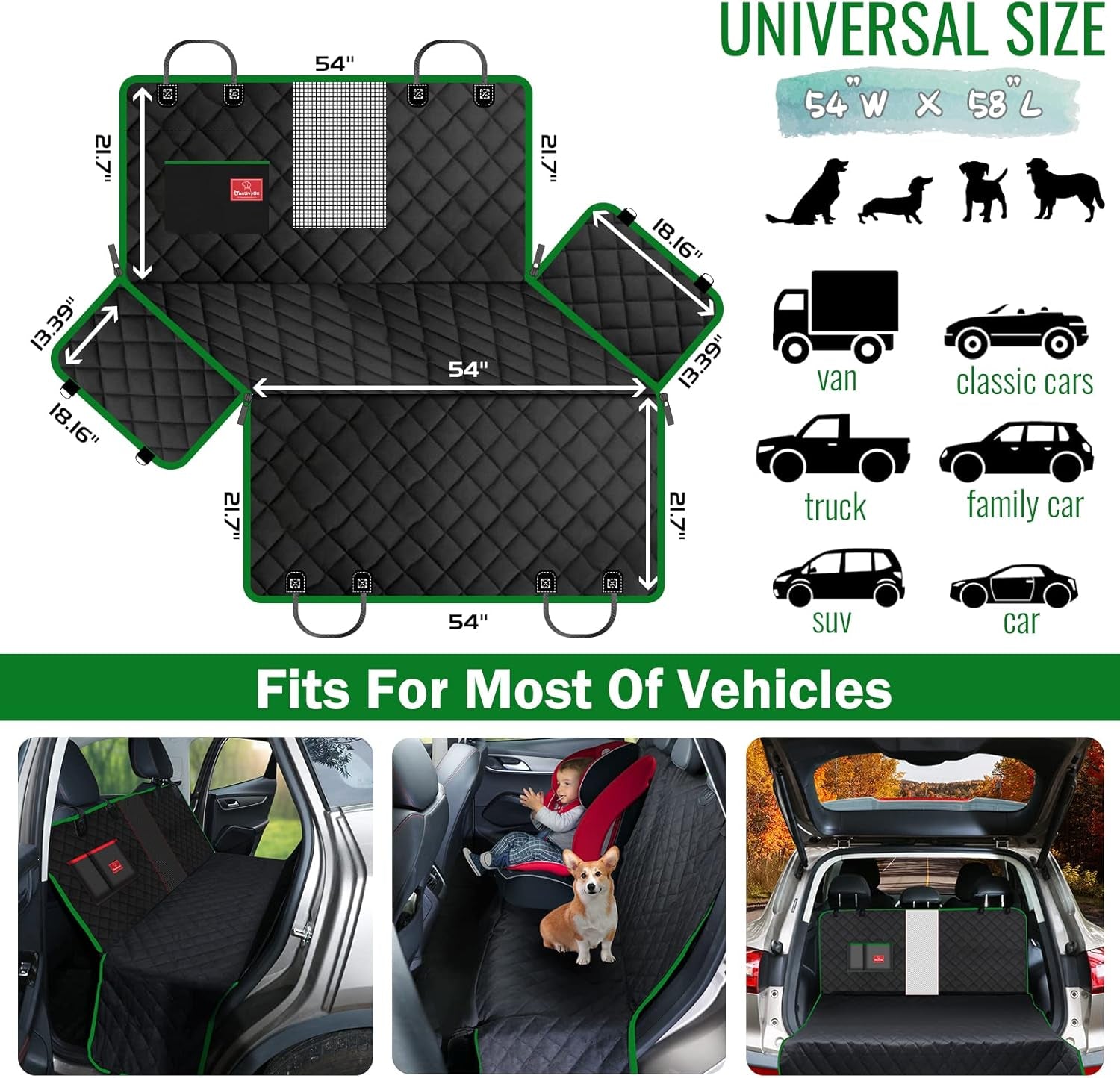 Dog Car Seat Cover, Back Seat Extender - Scratch-Proof & Waterproof Dog Hammock, Mesh Window, Portable for Suvs, Trucks