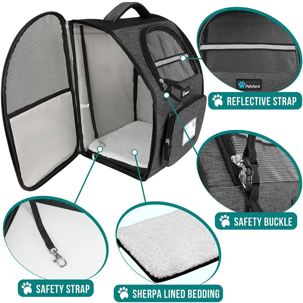 Dog Backpack Carrier for Small Large Cat, Pet, Puppy, Ventilated Pet Hiking Backpack Travel Bag, Airline Approved Cat Backpack Carrier, Camping Biking Dog Bag up to 18Lbs Pet, Charcoal