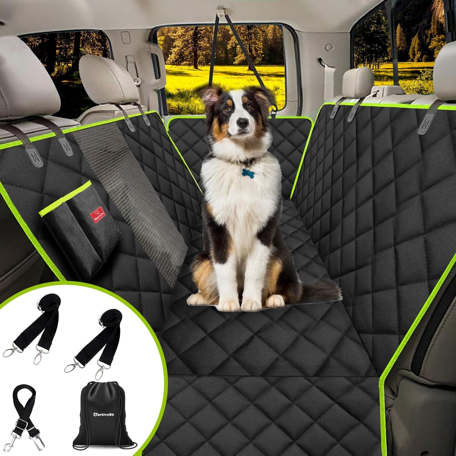 Dog Car Seat Cover, Back Seat Extender - Scratch-Proof & Waterproof Dog Hammock, Mesh Window, Portable for Suvs, Trucks