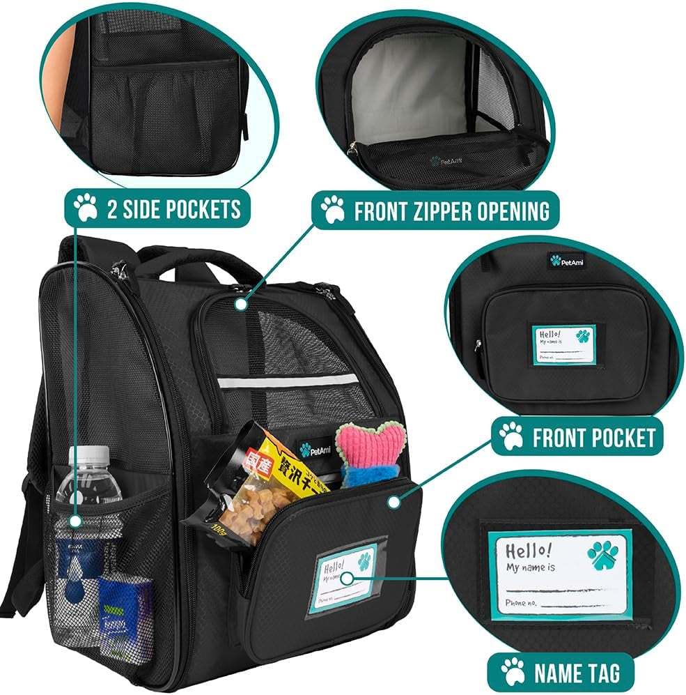 Dog Backpack Carrier for Small Large Cat, Pet, Puppy, Ventilated Pet Hiking Backpack Travel Bag, Airline Approved Cat Backpack Carrier, Camping Biking Dog Bag up to 18Lbs Pet, Black